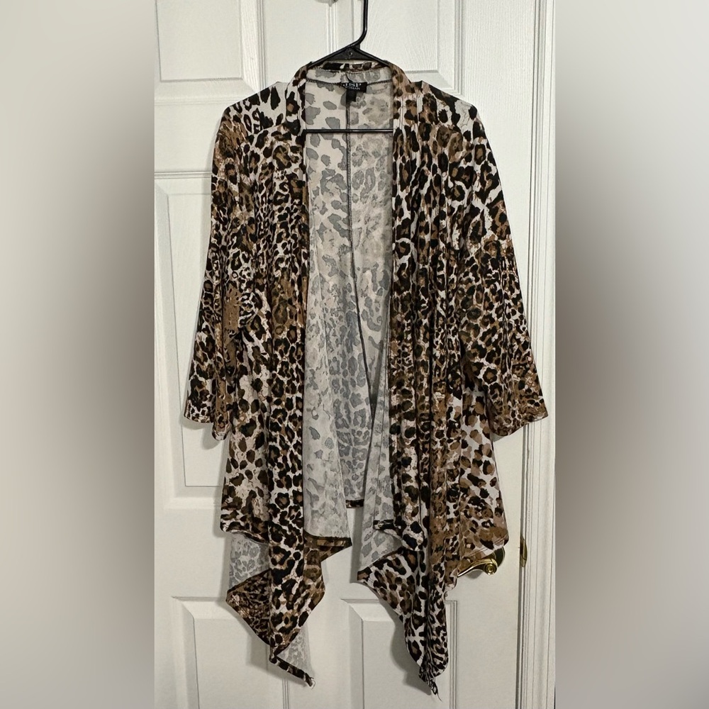 JSP Woman Open Front Animal Print Waterfall Drape Cardigan - 3X